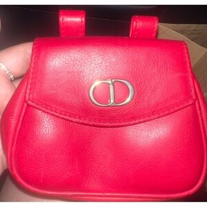 Rare Authentic Dior Vintage CD Mini Leather Belt Bag Pouch Red